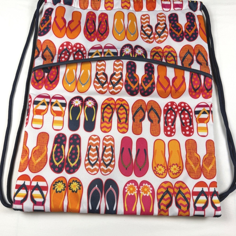 Thirty-One Drawstring Backpack OS Multi Flip Flop Cinch Sac Kids Travel NWOT